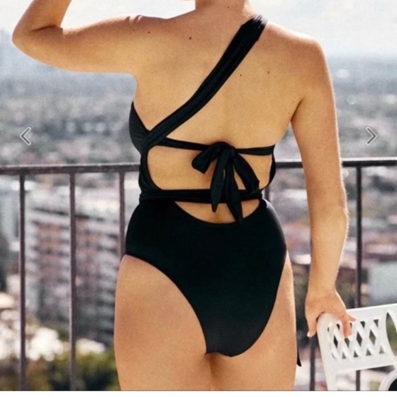 One-Shoulder Olive Green Swim One Piece - Picture 3 of 5